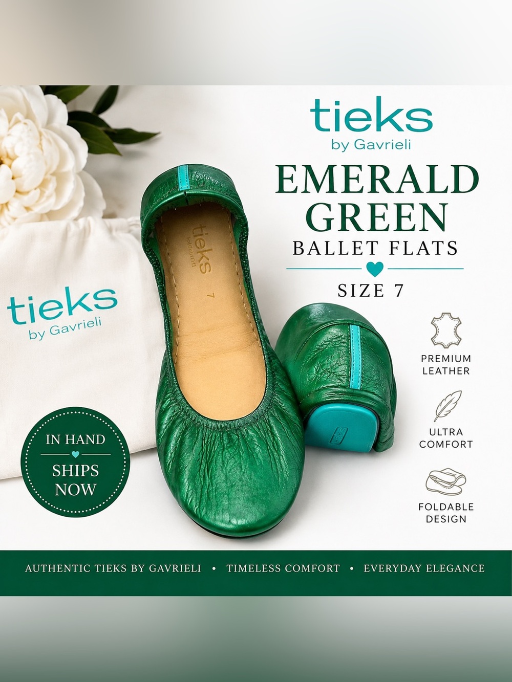 Tieks Emerald Green Ballet Flats by Gavrieli Size 7 Leather – In Hand Ships Now